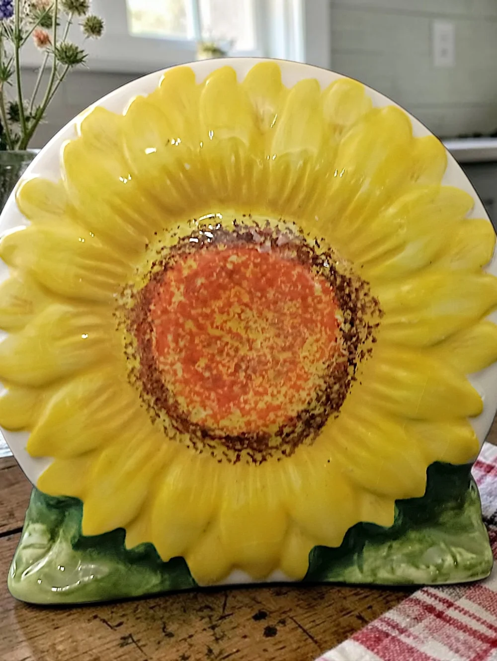 Vintage Sunflower Napkin Holder Ceramic‎ Letter Holder Farmhouse Kitsch Cottage